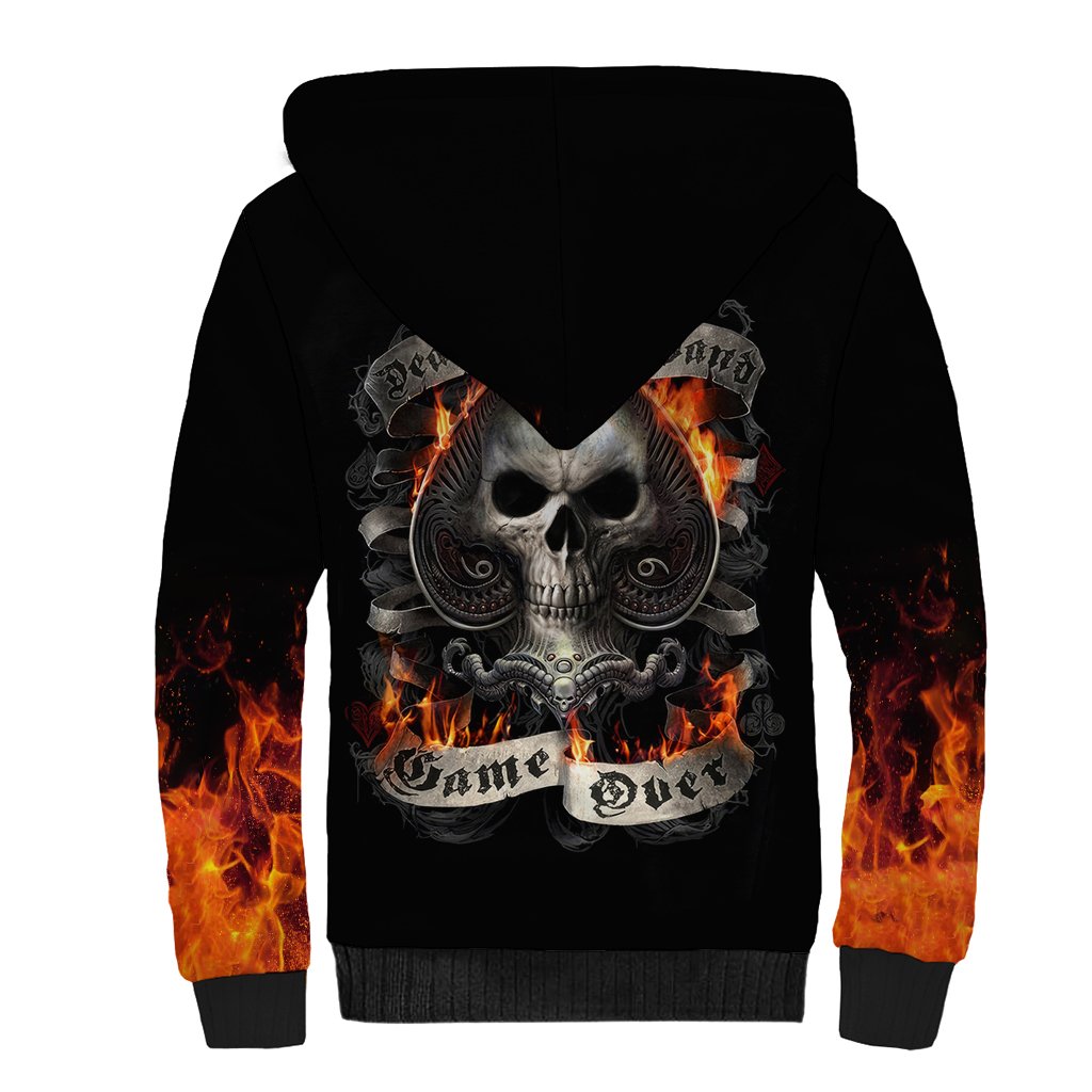 Skull Sherpa Hoodie Gambling Death Fire - Wonder Print Shop