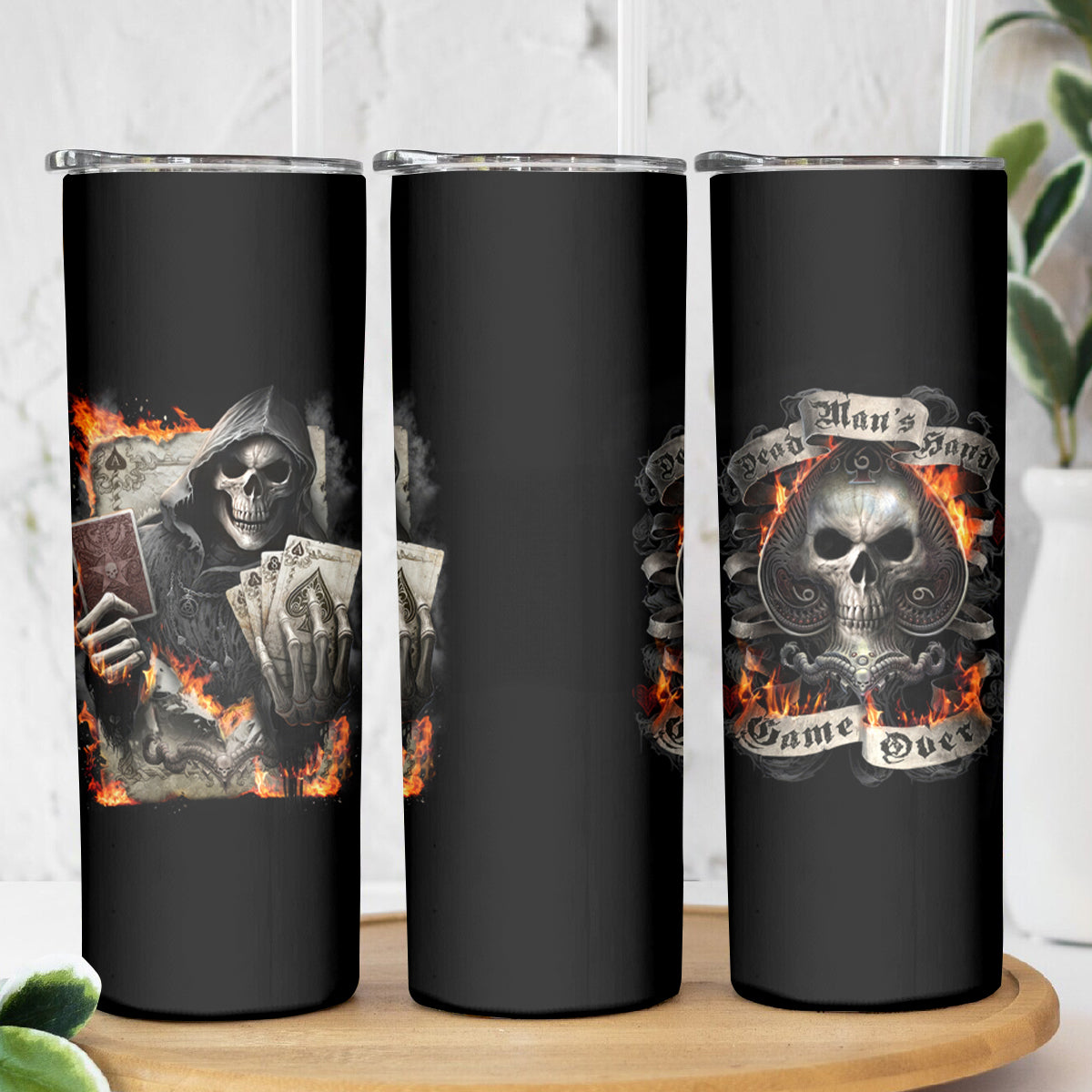 Skull Skinny Tumbler Gambling Death Fire - Wonder Print Shop