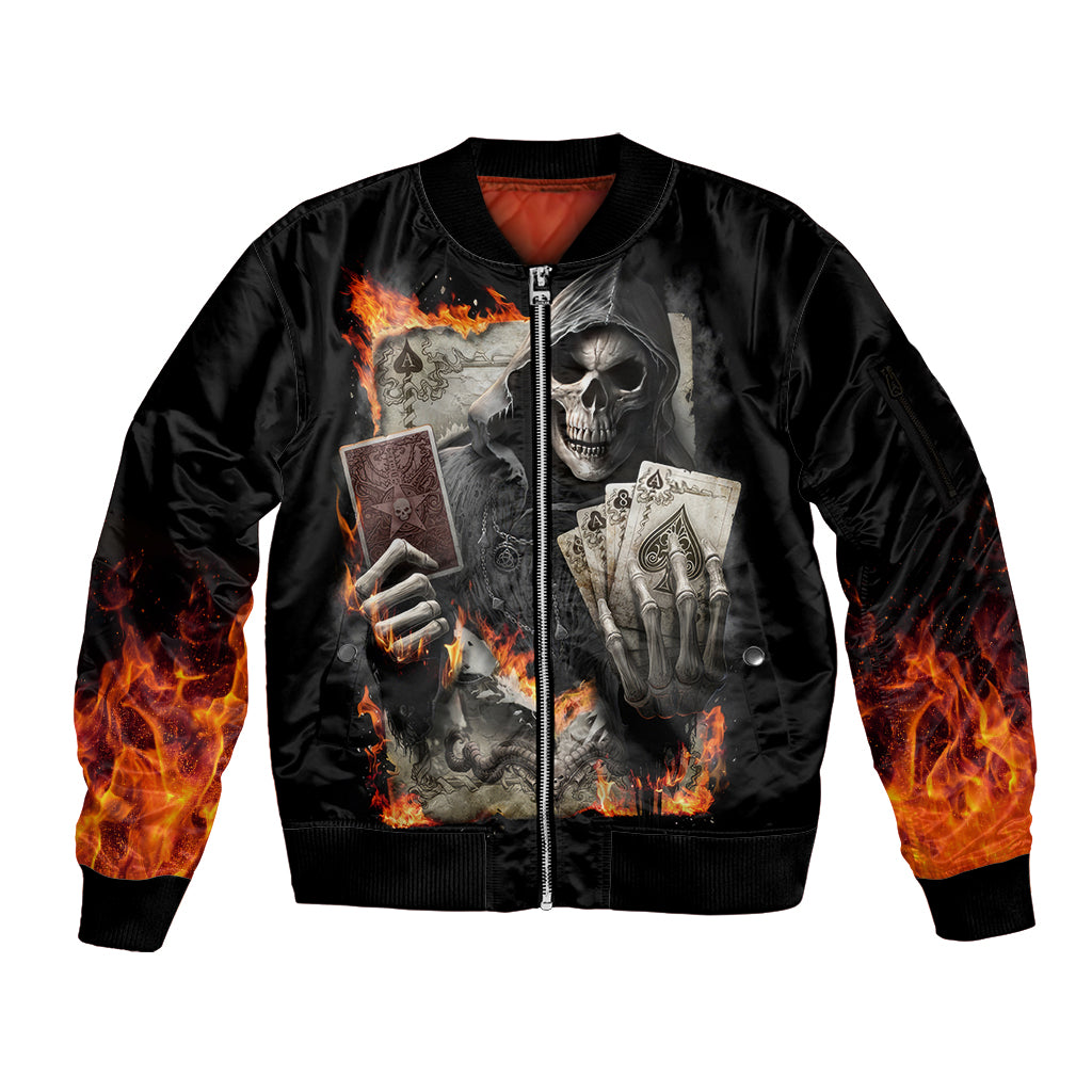 Skull Sleeve Zip Bomber Jacket Gambling Death Fire - Wonder Print Shop