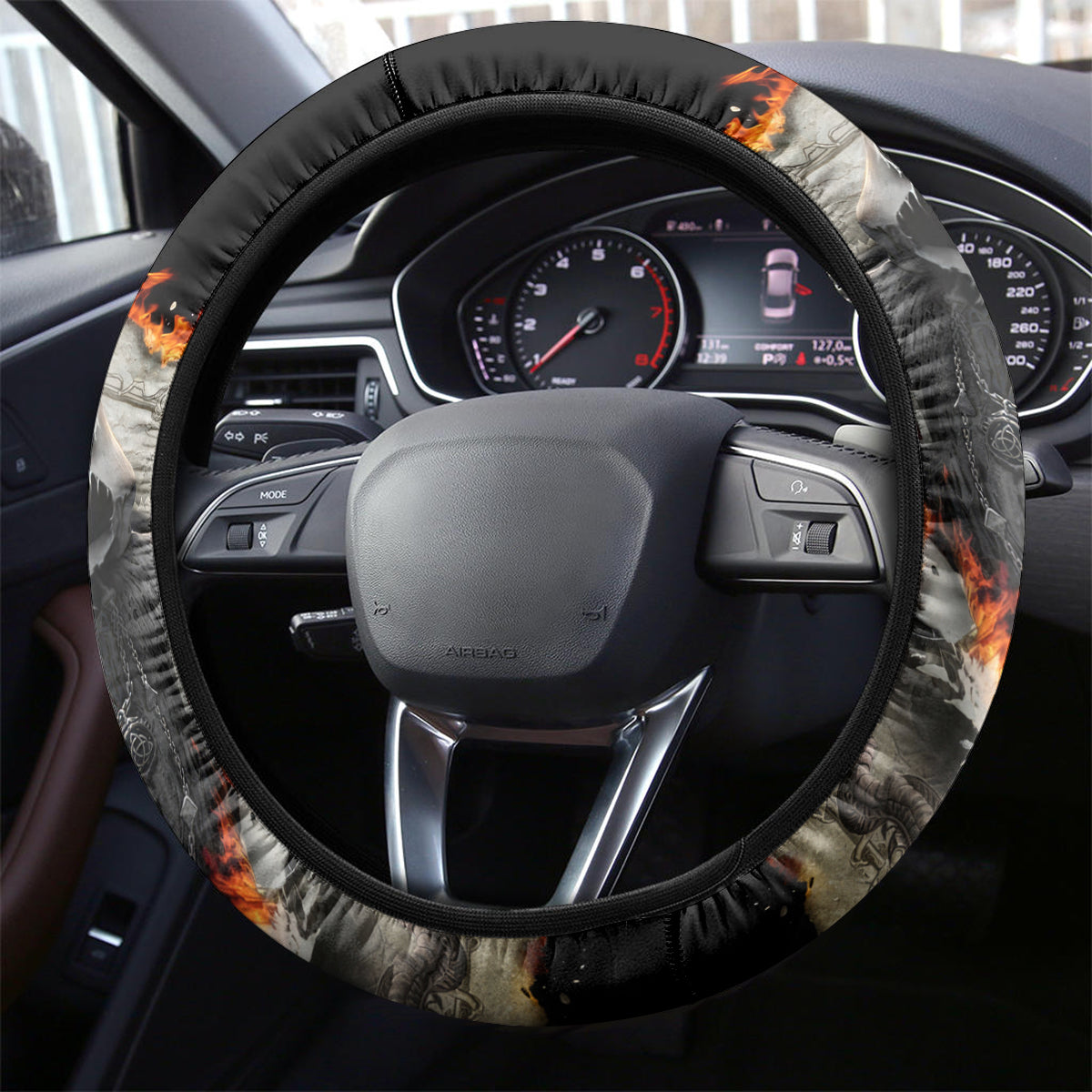 Skull Steering Wheel Cover Gambling Death Fire - Wonder Print Shop