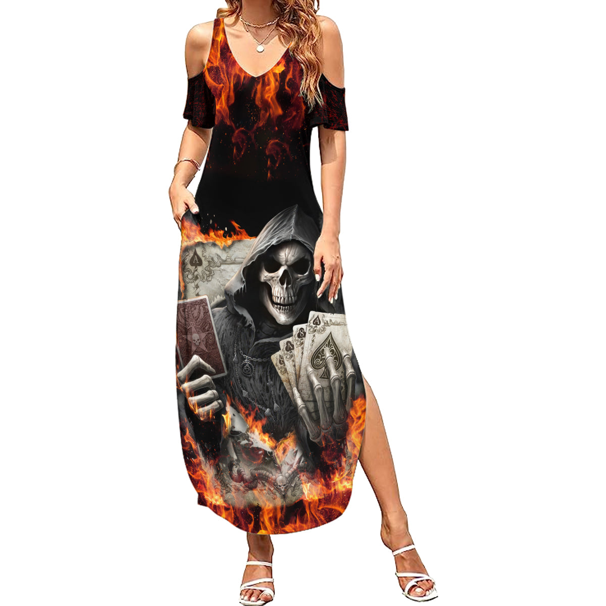Skull Summer Maxi Dress Gambling Death Fire - Wonder Print Shop