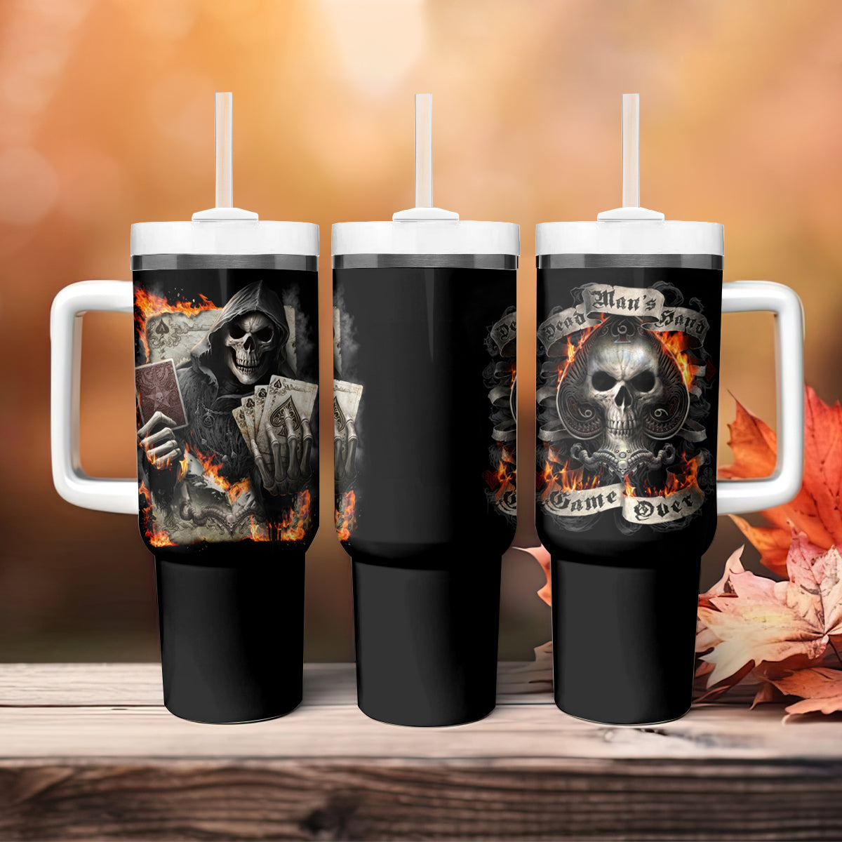 Skull Tumbler With Handle Gambling Death Fire - Wonder Print Shop