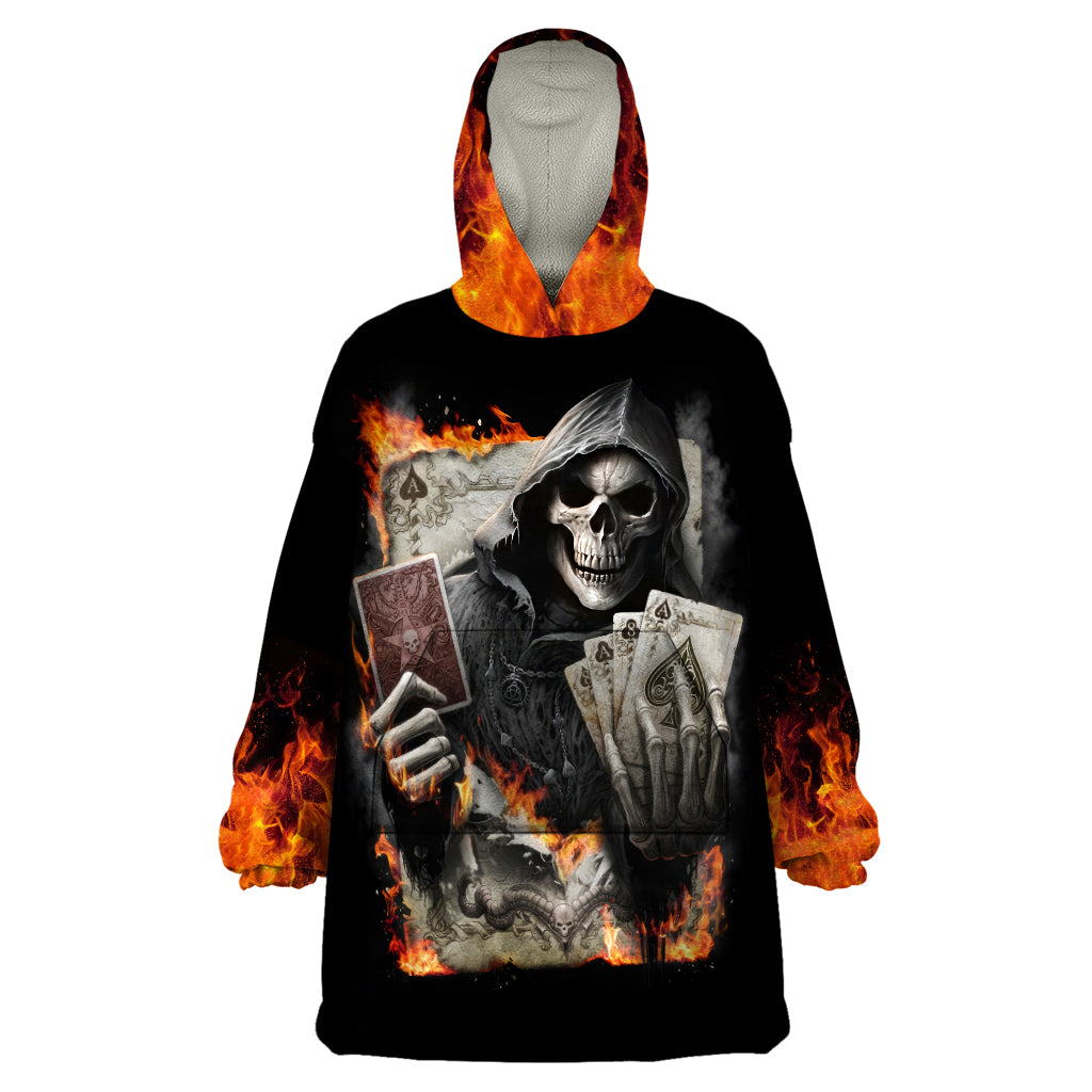 Skull Wearable Blanket Hoodie Gambling Death Fire - Wonder Print Shop