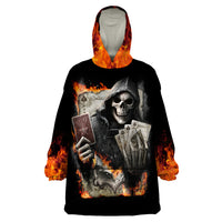 Skull Wearable Blanket Hoodie Gambling Death Fire - Wonder Print Shop