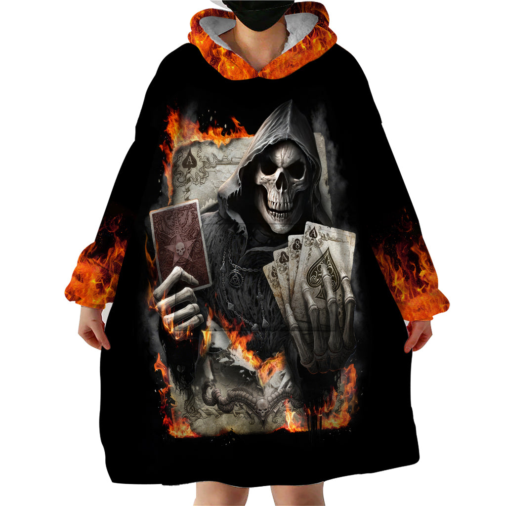 Skull Wearable Blanket Hoodie Gambling Death Fire - Wonder Print Shop