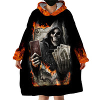 Skull Wearable Blanket Hoodie Gambling Death Fire - Wonder Print Shop