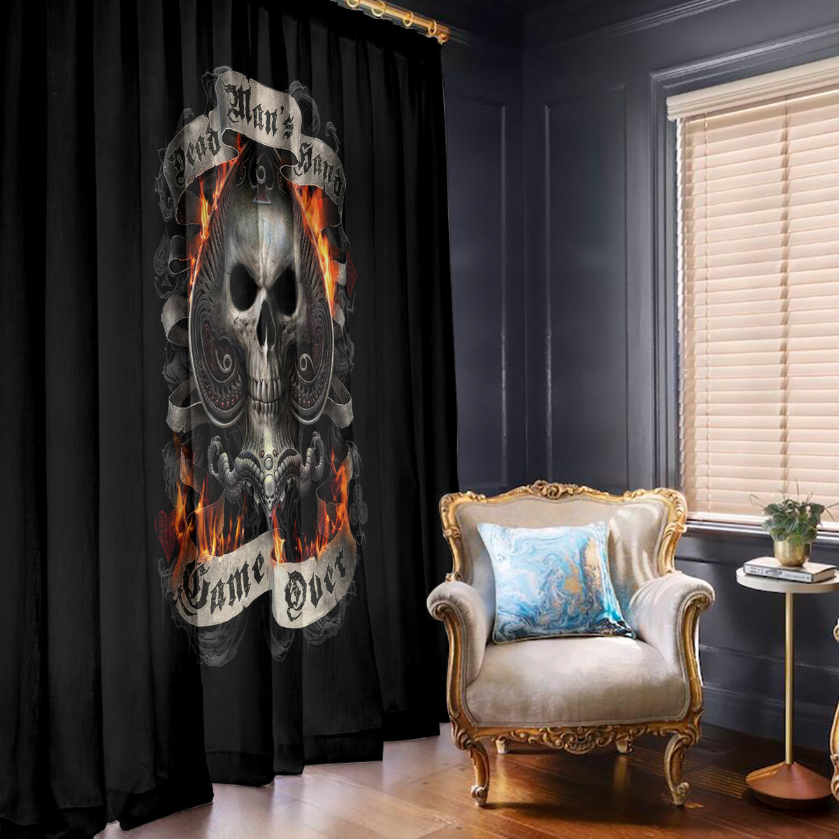 Skull Window Curtain Gambling Death Fire - Wonder Print Shop