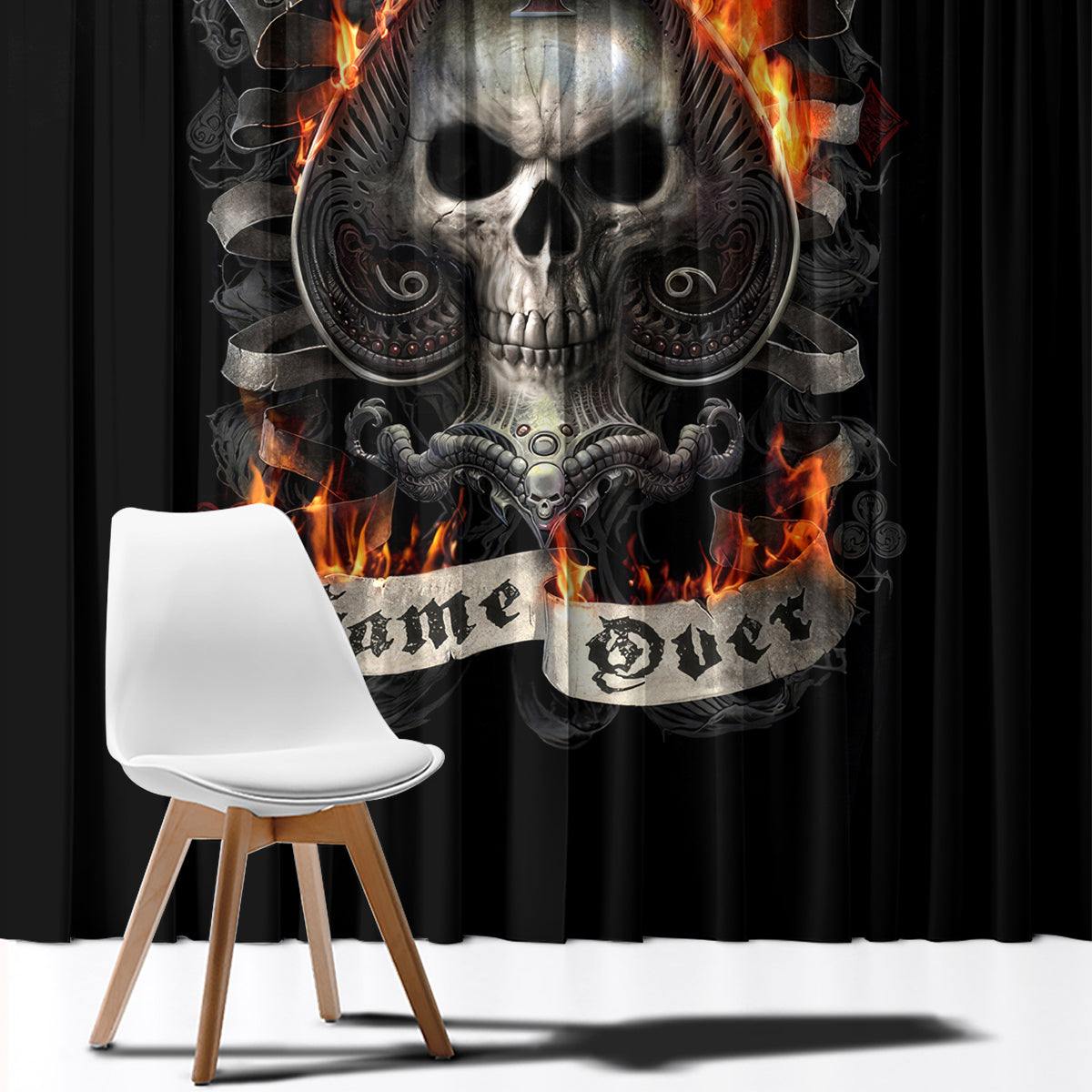 Skull Window Curtain Gambling Death Fire - Wonder Print Shop