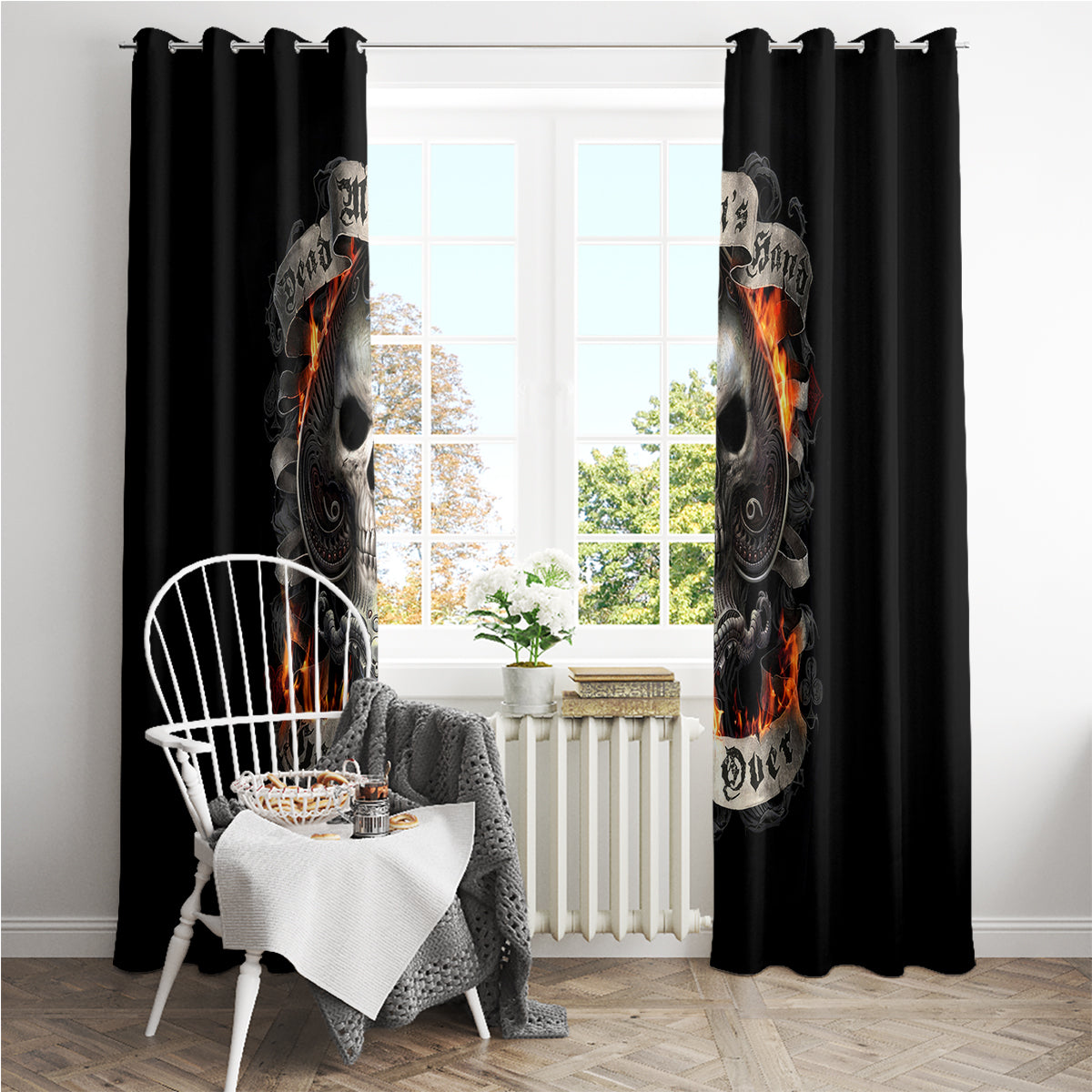 Skull Window Curtain Gambling Death Fire - Wonder Print Shop