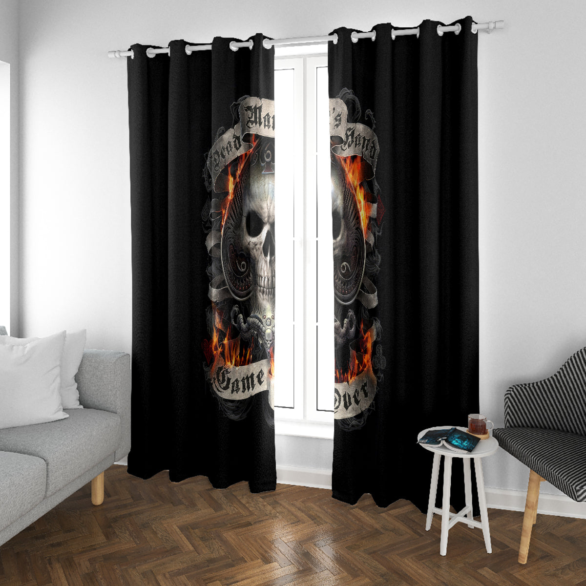 Skull Window Curtain Gambling Death Fire - Wonder Print Shop