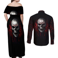 Skull Couples Matching Off Shoulder Maxi Dress and Long Sleeve Button Shirts Death Skull Game Over - Wonder Print Shop