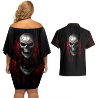 Skull Couples Matching Off Shoulder Short Dress and Hawaiian Shirt Death Skull Game Over - Wonder Print Shop