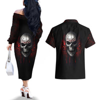 Skull Couples Matching Off The Shoulder Long Sleeve Dress and Hawaiian Shirt Death Skull Game Over - Wonder Print Shop