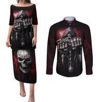 Skull Couples Matching Puletasi Dress and Long Sleeve Button Shirts Death Skull Game Over - Wonder Print Shop