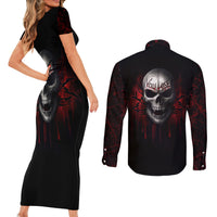 Skull Couples Matching Short Sleeve Bodycon Dress and Long Sleeve Button Shirts Death Skull Game Over - Wonder Print Shop