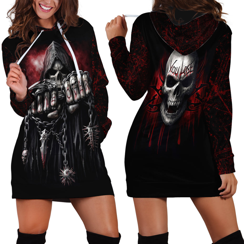 Skull Hoodie Dress Death Skull Game Over - Wonder Print Shop