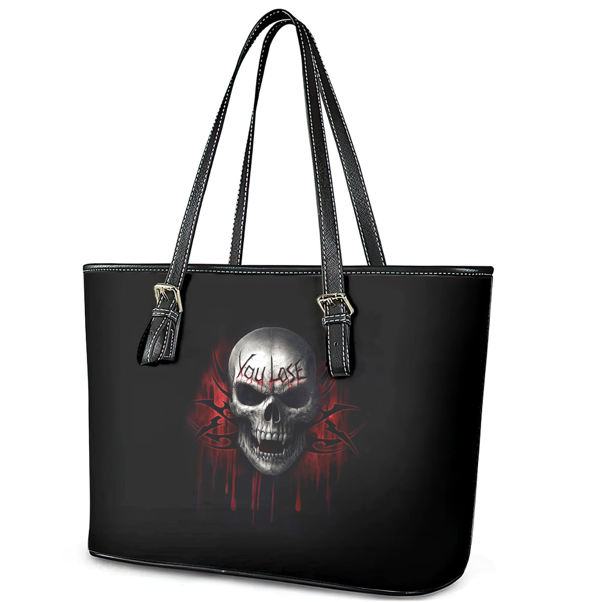 Skull Leather Tote Bag Death Skull Game Over - Wonder Print Shop