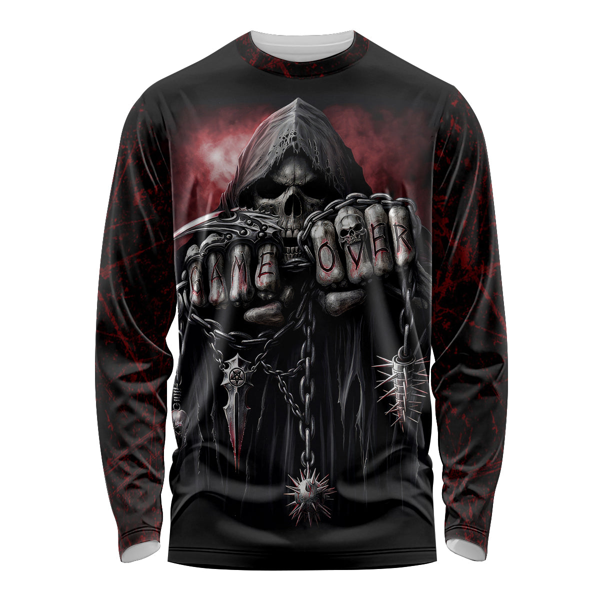 Skull Long Sleeve Shirt Death Skull Game Over - Wonder Print Shop