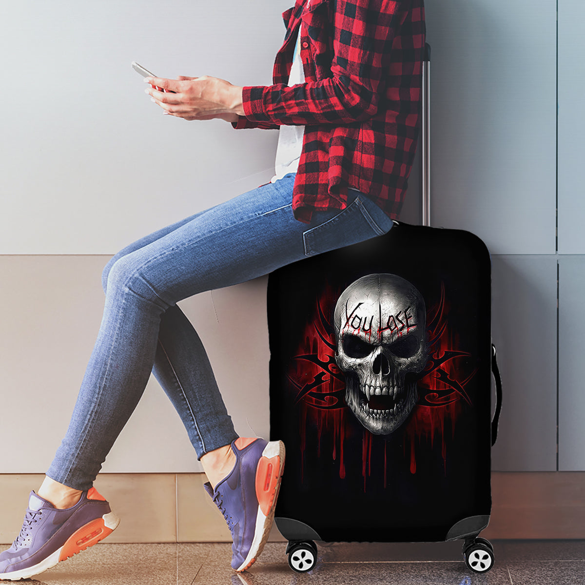Skull Luggage Cover Death Skull Game Over - Wonder Print Shop
