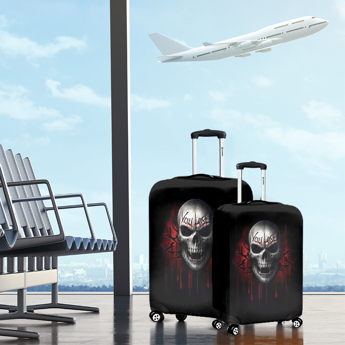 Skull Luggage Cover Death Skull Game Over - Wonder Print Shop