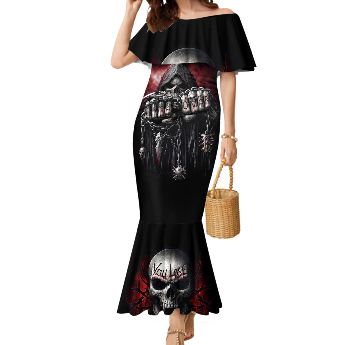 Skull Mermaid Dress Death Skull Game Over - Wonder Print Shop
