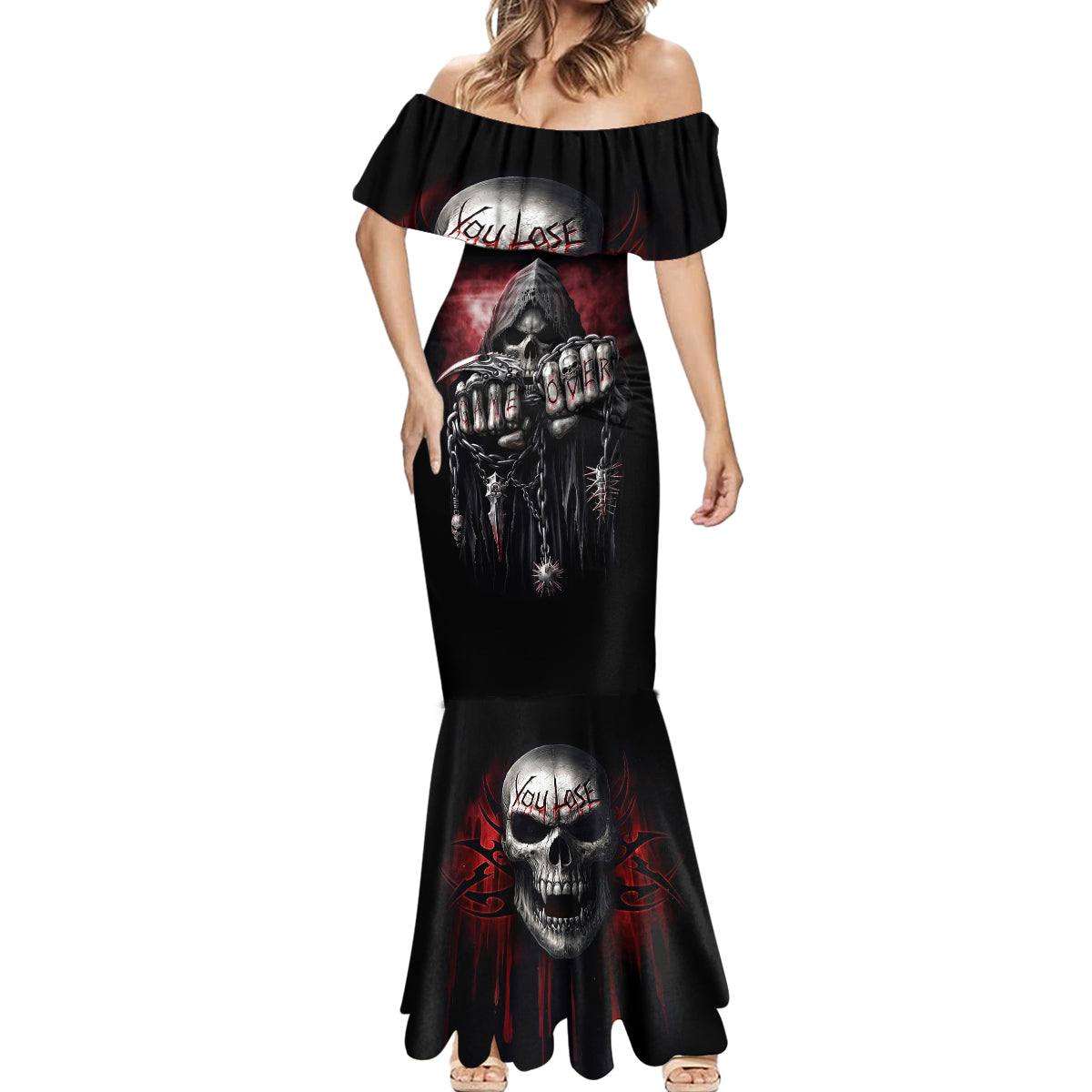 Skull Mermaid Dress Death Skull Game Over - Wonder Print Shop