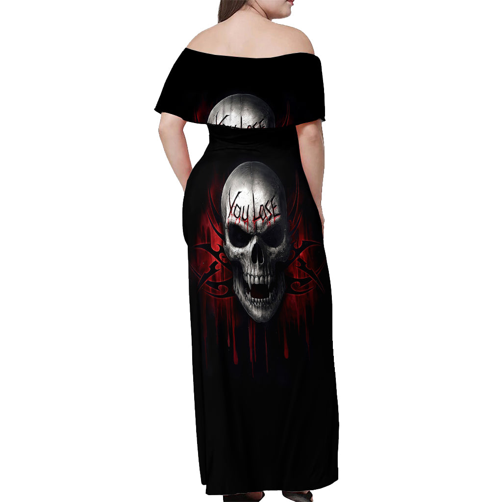 Skull Off Shoulder Maxi Dress Death Skull Game Over - Wonder Print Shop