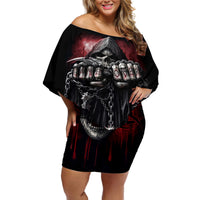 Skull Off Shoulder Short Dress Death Skull Game Over - Wonder Print Shop