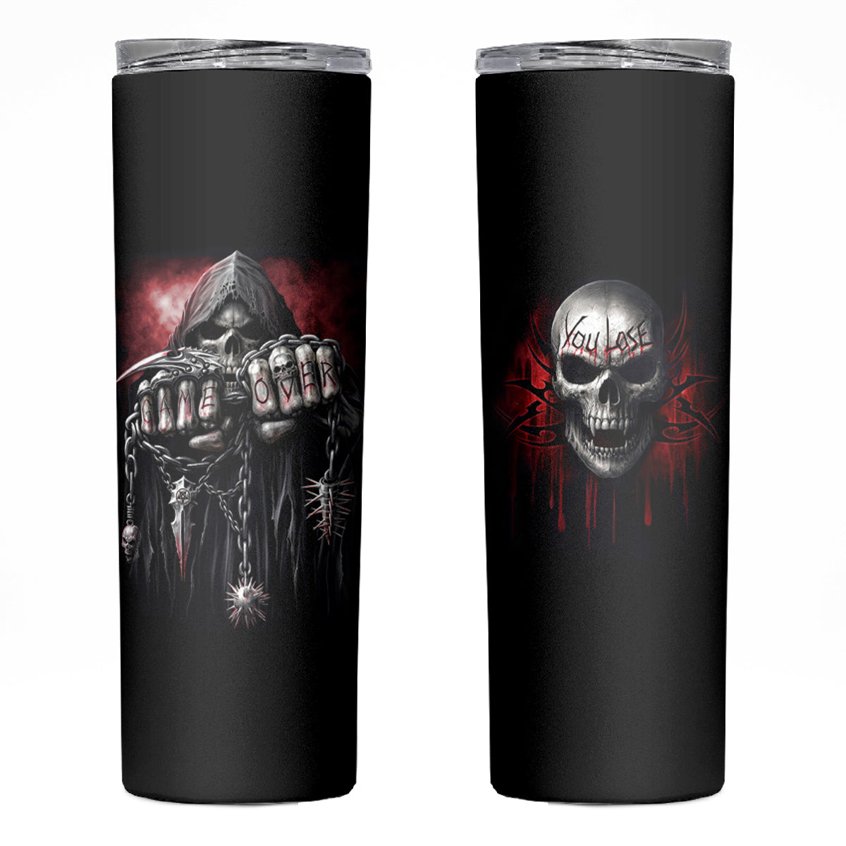 Skull Skinny Tumbler Death Skull Game Over - Wonder Print Shop