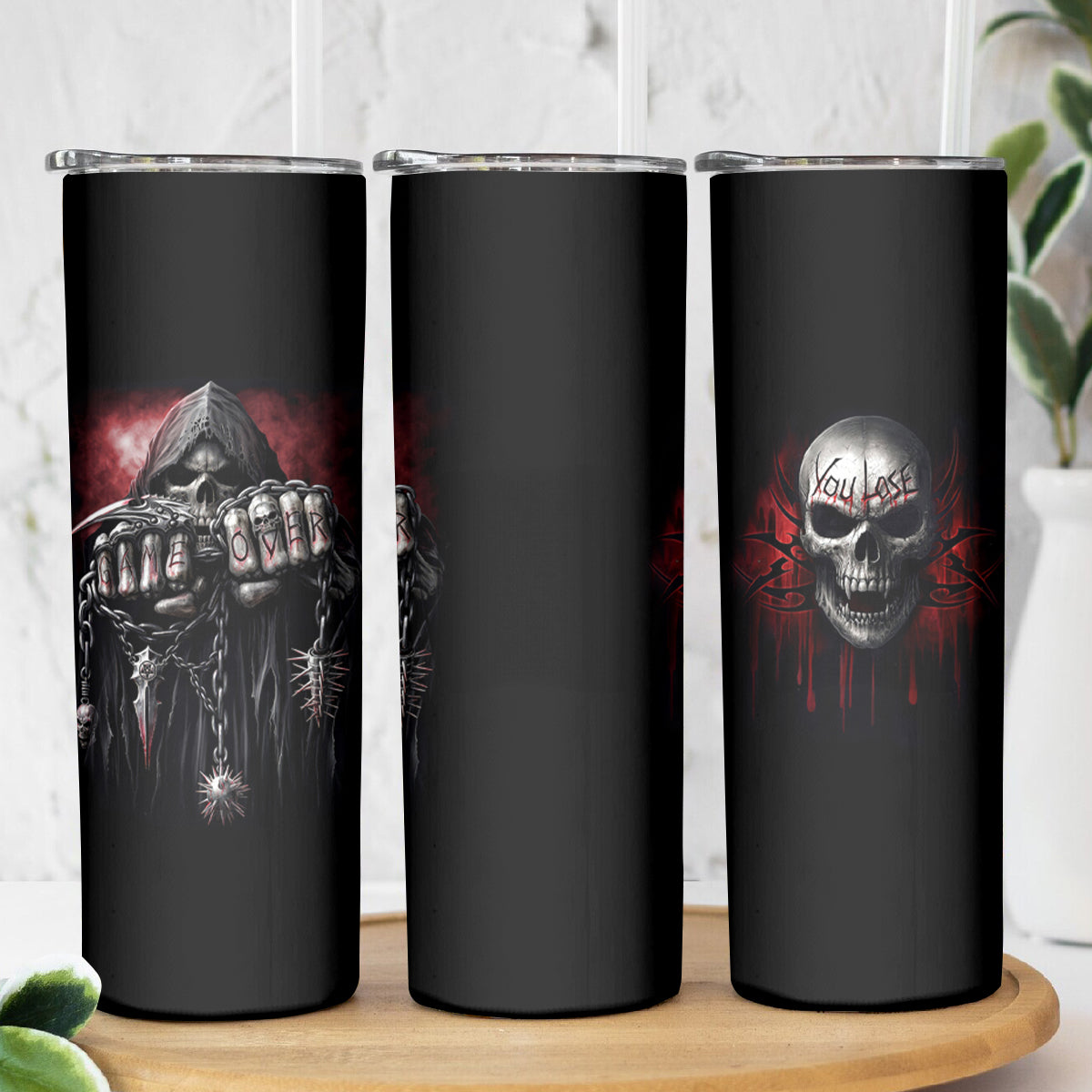 Skull Skinny Tumbler Death Skull Game Over - Wonder Print Shop