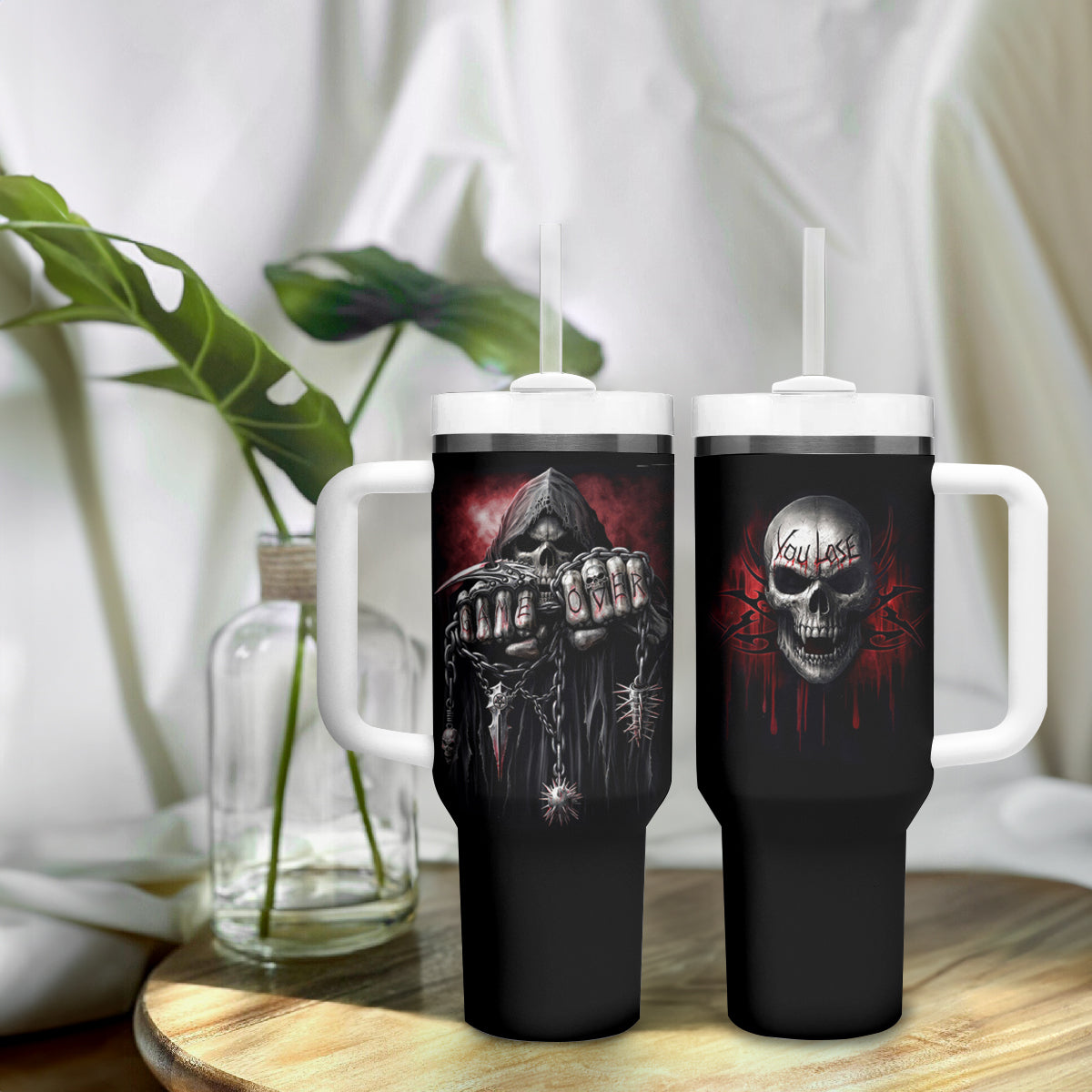 Skull Tumbler With Handle Death Skull Game Over - Wonder Print Shop