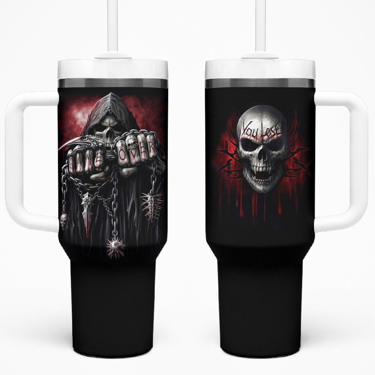 Skull Tumbler With Handle Death Skull Game Over - Wonder Print Shop