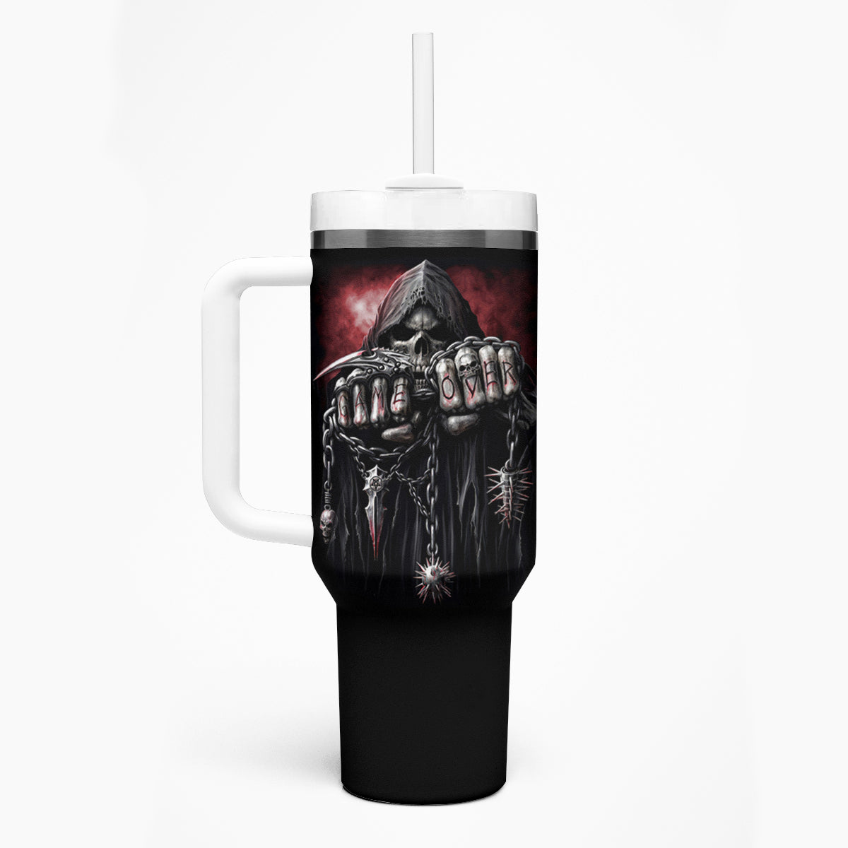 Skull Tumbler With Handle Death Skull Game Over - Wonder Print Shop