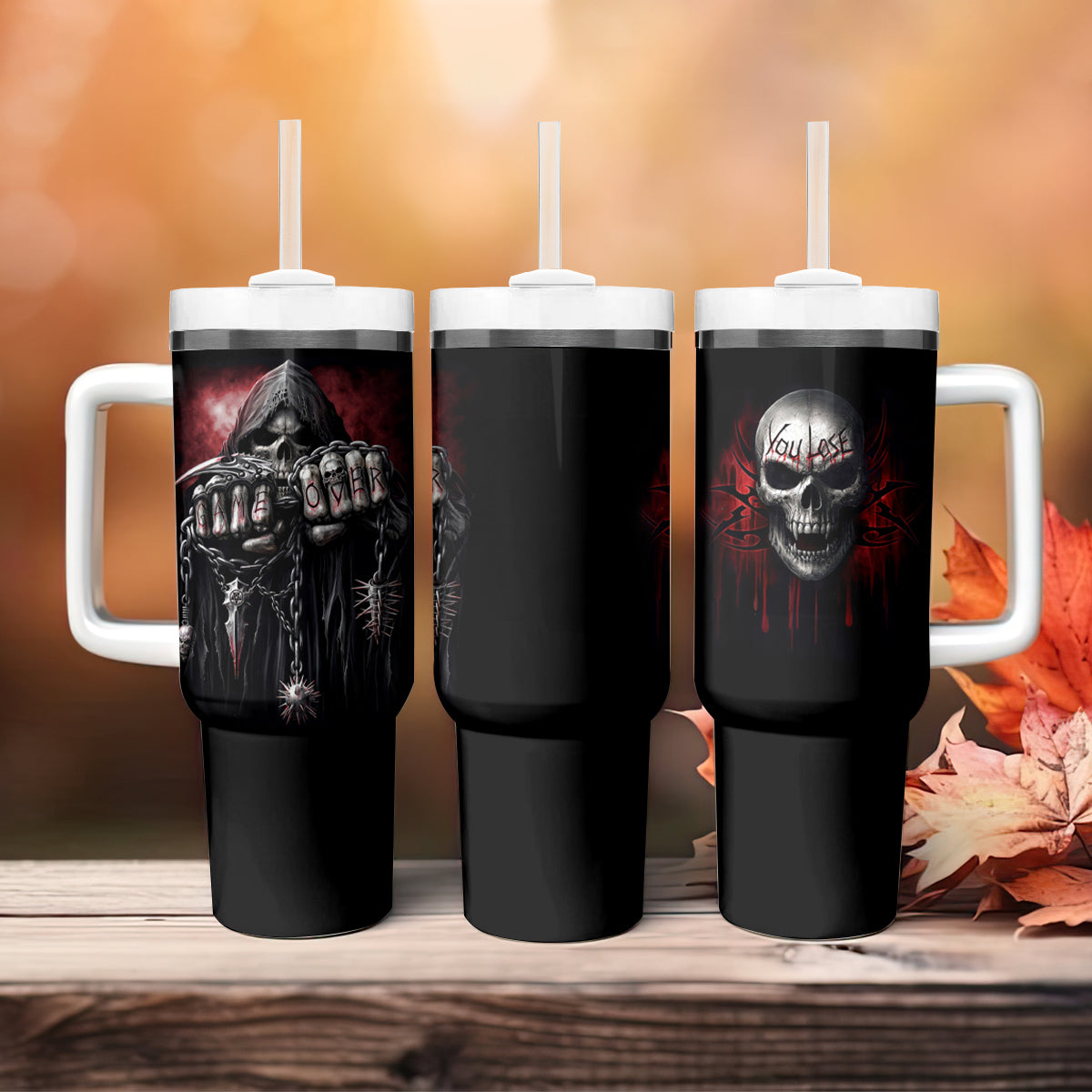 Skull Tumbler With Handle Death Skull Game Over - Wonder Print Shop
