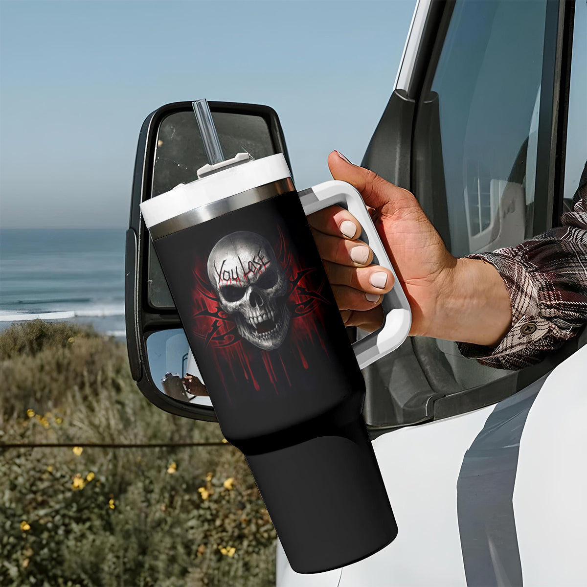 Skull Tumbler With Handle Death Skull Game Over - Wonder Print Shop