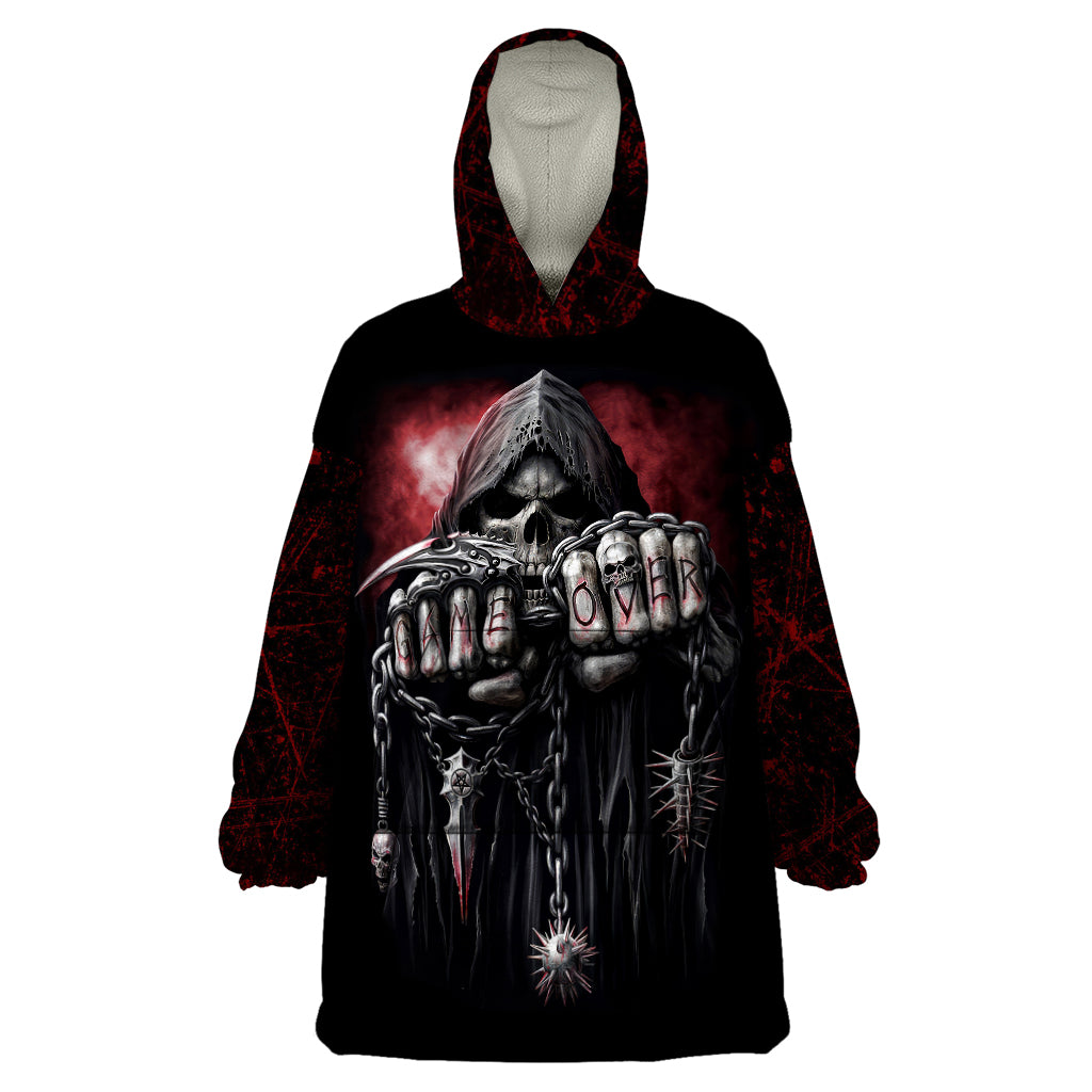 Skull Wearable Blanket Hoodie Death Skull Game Over - Wonder Print Shop