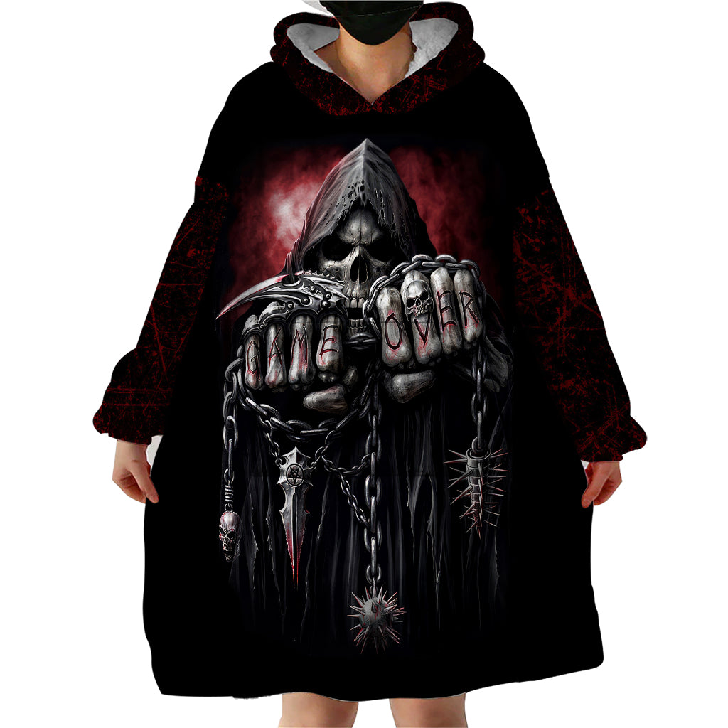 Skull Wearable Blanket Hoodie Death Skull Game Over - Wonder Print Shop