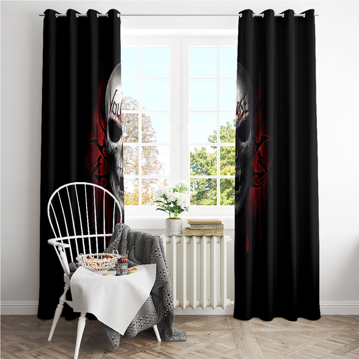 Skull Window Curtain Death Skull Game Over - Wonder Print Shop