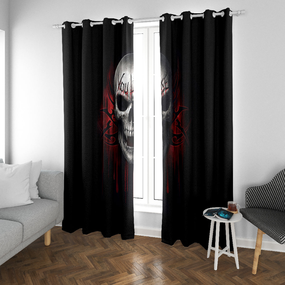 Skull Window Curtain Death Skull Game Over - Wonder Print Shop