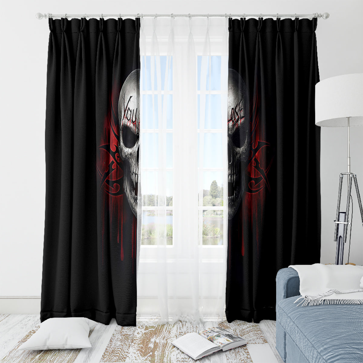 Skull Window Curtain Death Skull Game Over - Wonder Print Shop