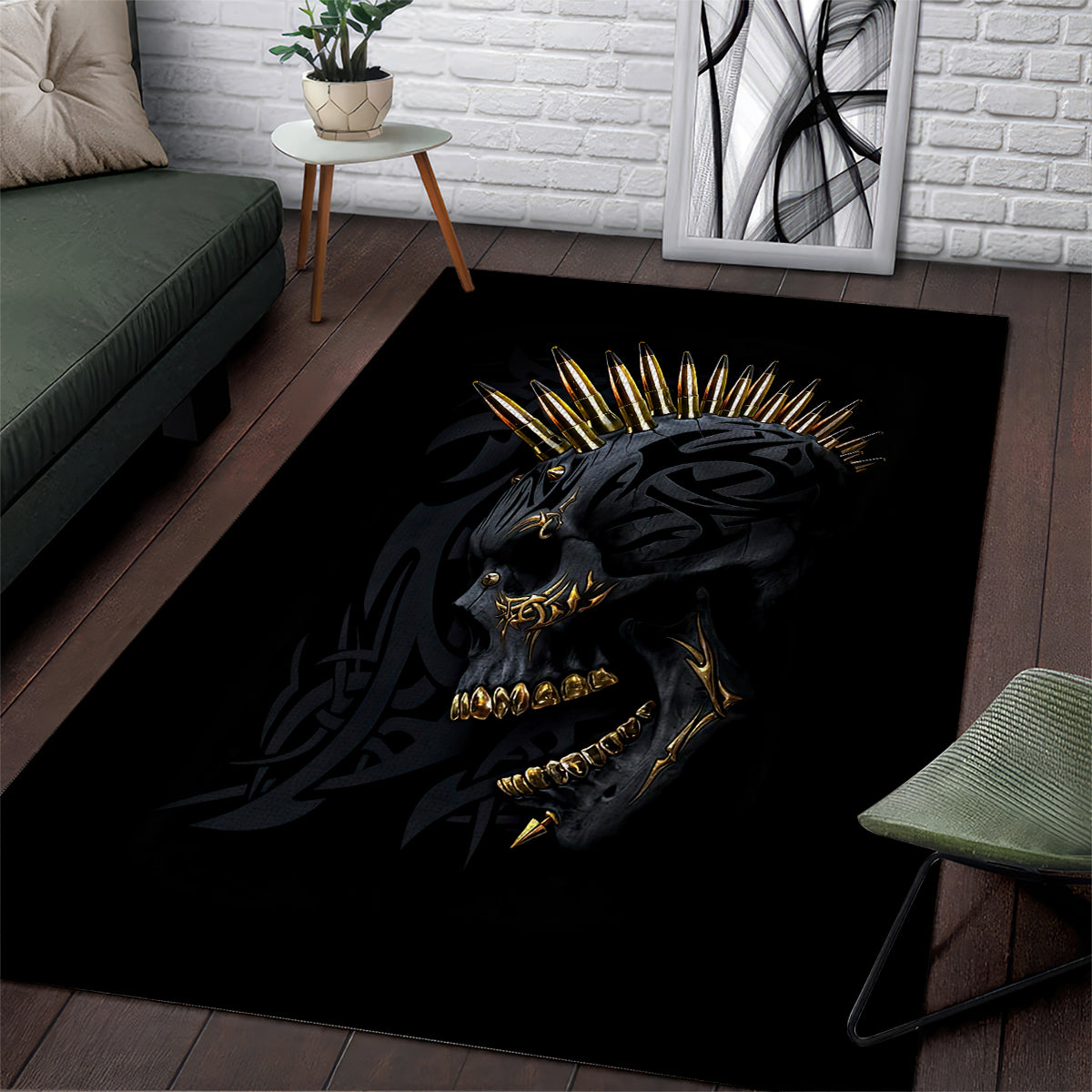 Skull Area Rug Golden Skull Gangster - Wonder Print Shop