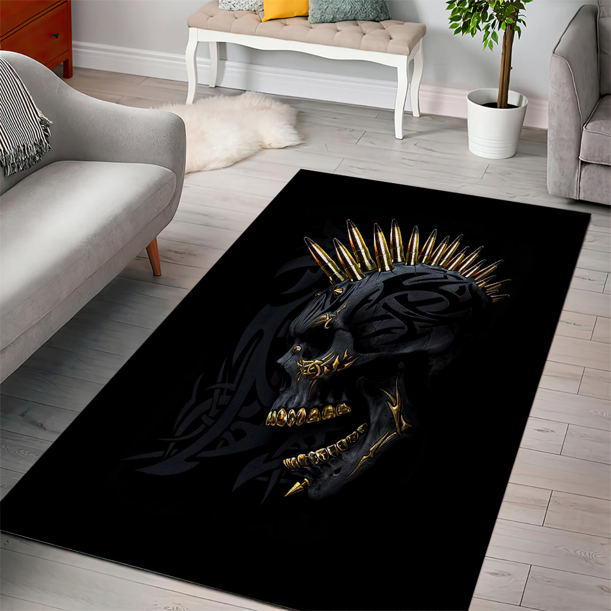 Skull Area Rug Golden Skull Gangster - Wonder Print Shop