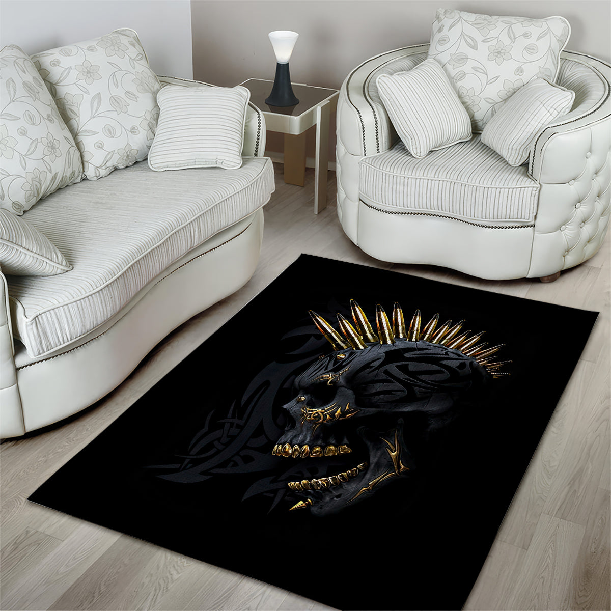 Skull Area Rug Golden Skull Gangster - Wonder Print Shop