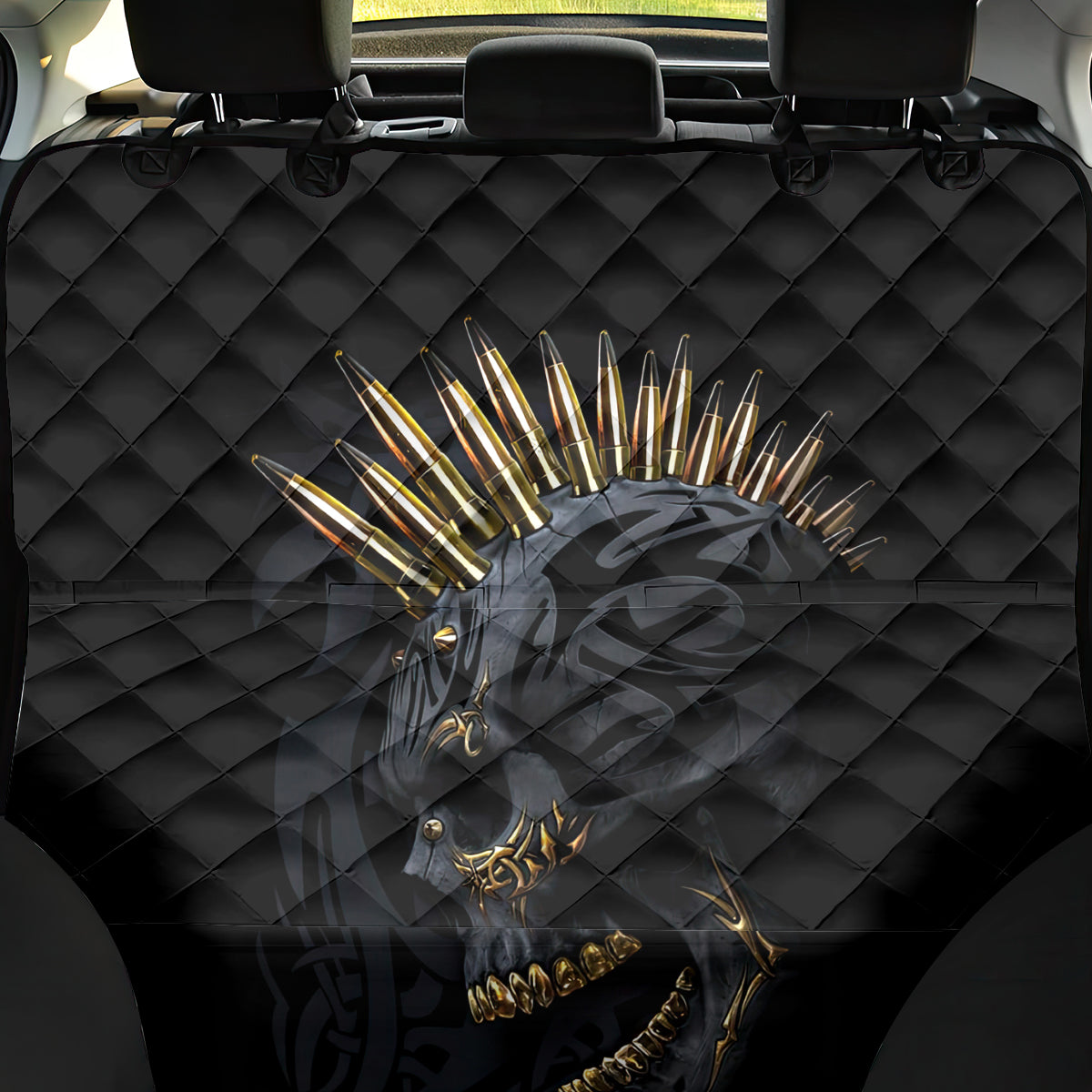 Skull Back Car Seat Cover Golden Skull Gangster - Wonder Print Shop