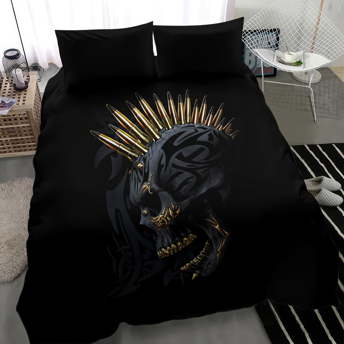 Skull Bedding Set Golden Skull Gangster - Wonder Print Shop