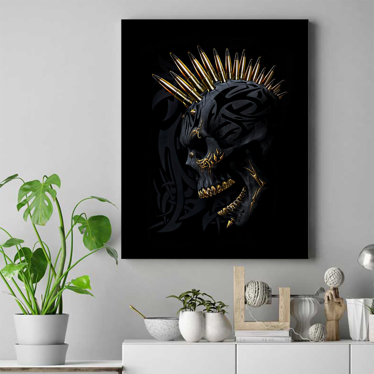 Skull Canvas Wall Art Golden Skull Gangster - Wonder Print Shop