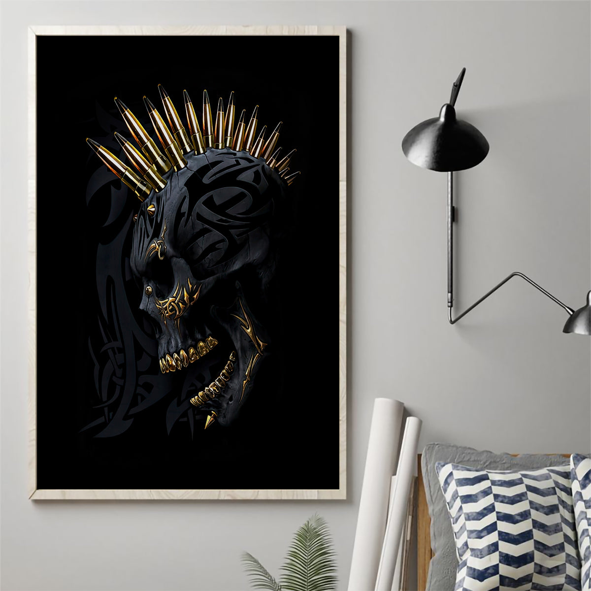 Skull Canvas Wall Art Golden Skull Gangster - Wonder Print Shop