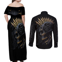 Skull Couples Matching Off Shoulder Maxi Dress and Long Sleeve Button Shirts Golden Skull Gangster - Wonder Print Shop