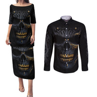 Skull Couples Matching Puletasi Dress and Long Sleeve Button Shirts Golden Skull Gangster - Wonder Print Shop