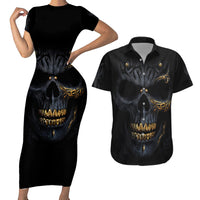 Skull Couples Matching Short Sleeve Bodycon Dress and Hawaiian Shirt Golden Skull Gangster - Wonder Print Shop